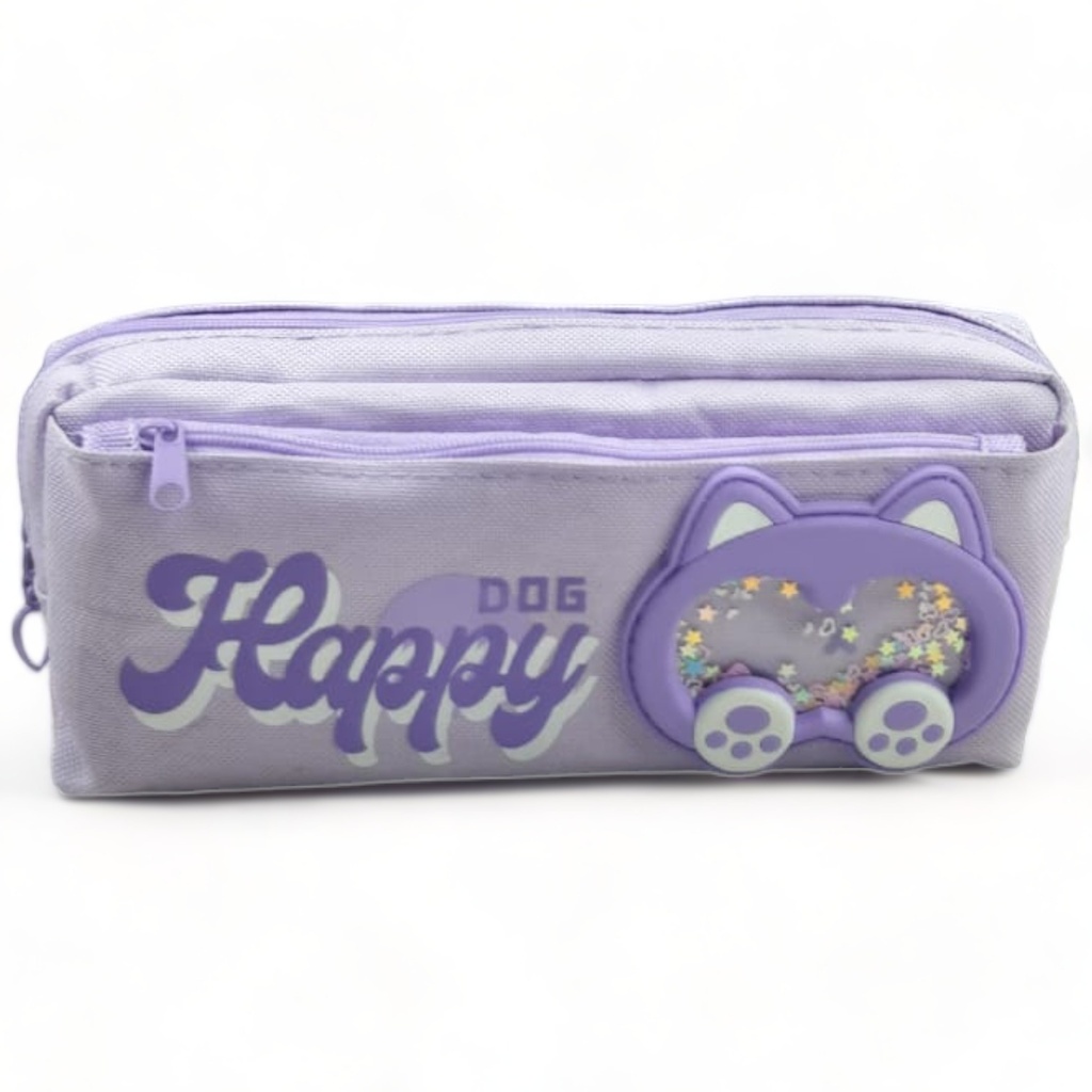 Happy Dog Double Zipper Pouch - Purple
