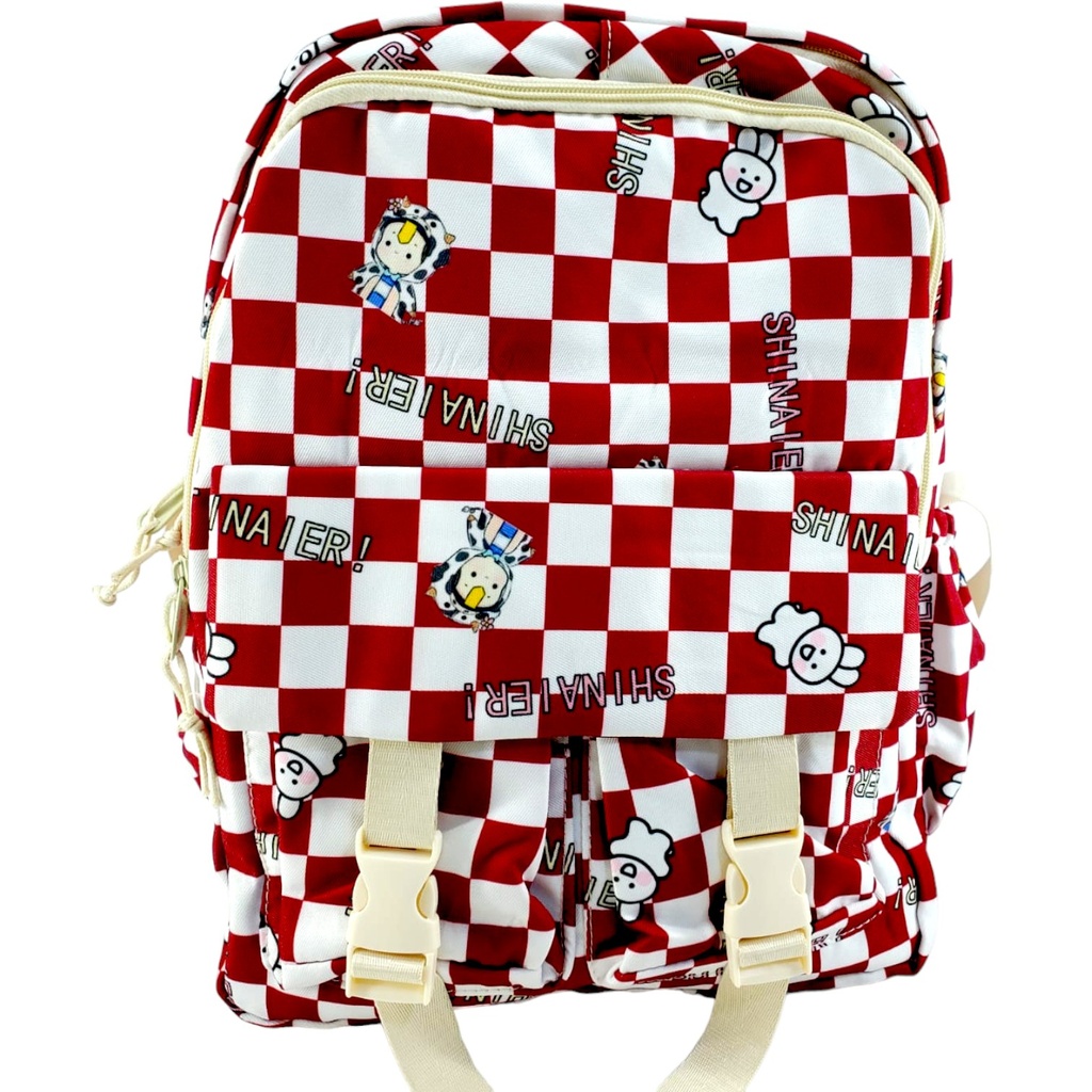 Shinaier Cheque College Bag - Red/White( IMPORTED )
