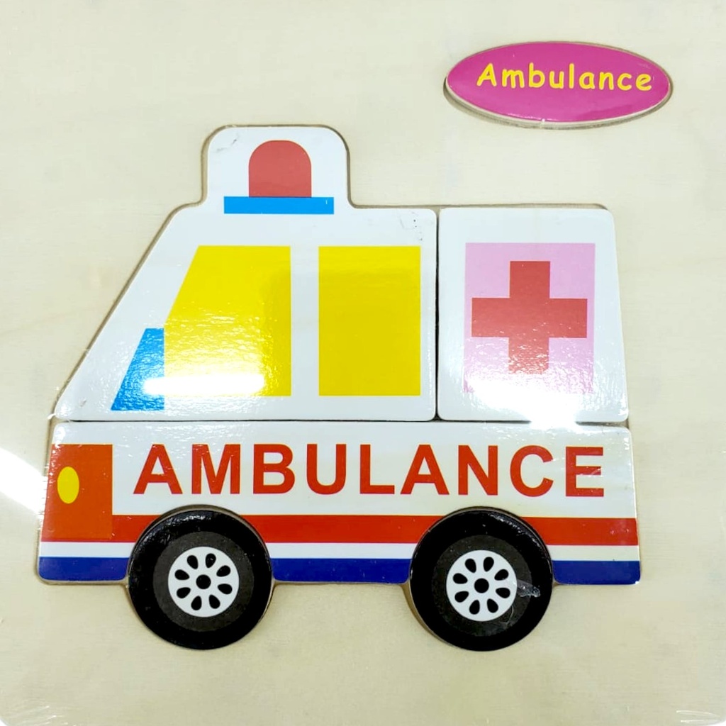 Wooden Ambulance Embossed Plate Toy