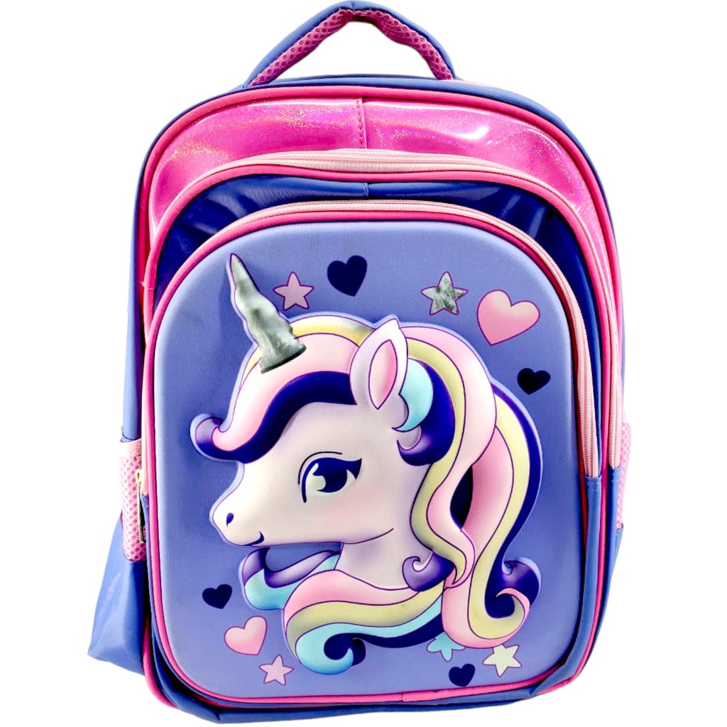 Unicorn 9D School Bag - Purple/Pink - Class - 1 - 2( IMPORTED )