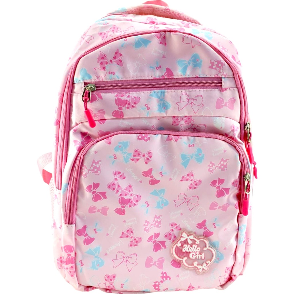 Hello girl Bow School Bag - Pink - Class - 1 - 3( IMPORTED )