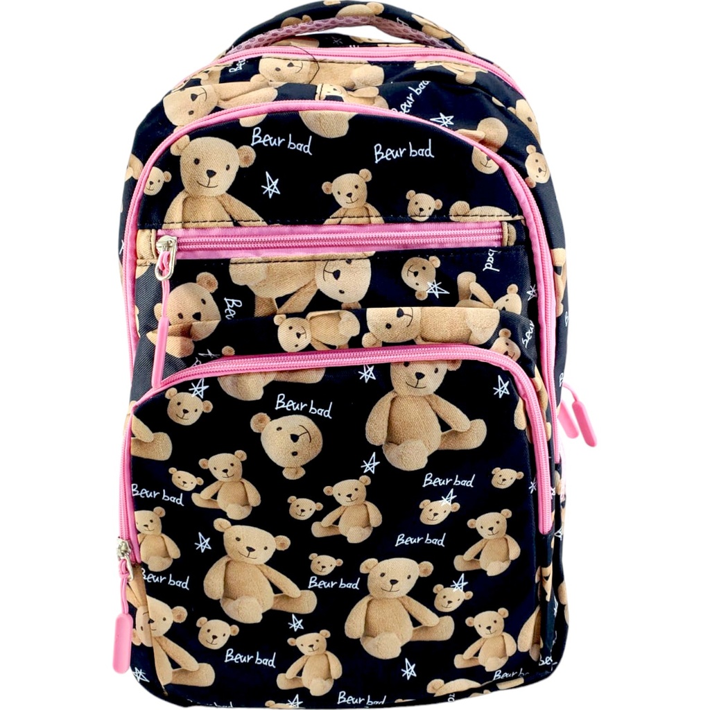 Bear Bad Printed School Bag - Black/Pink - Class - 1 - 2( IMPORTED )