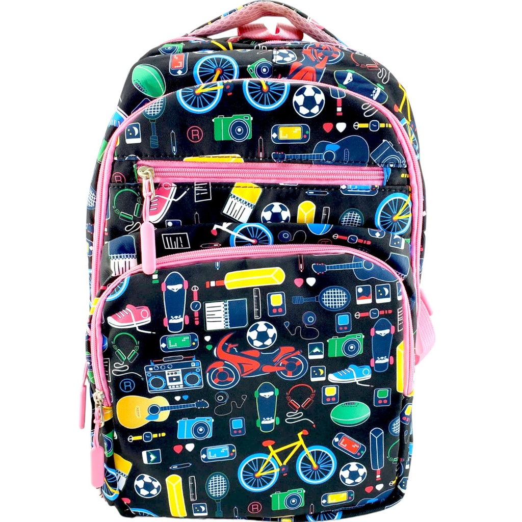 Sport Printed School Bag - Black/Pink - Class - 1 - 2( IMPORTED )