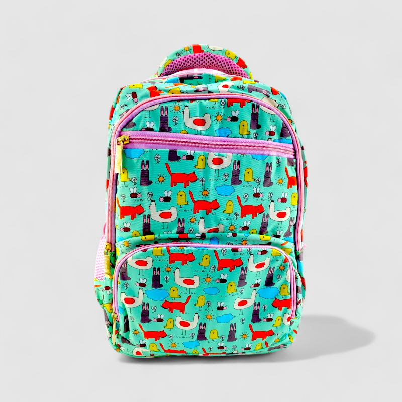 Rabbit Printed School Bag - Green/Pink - Class - 1 - 2( IMPORTED )