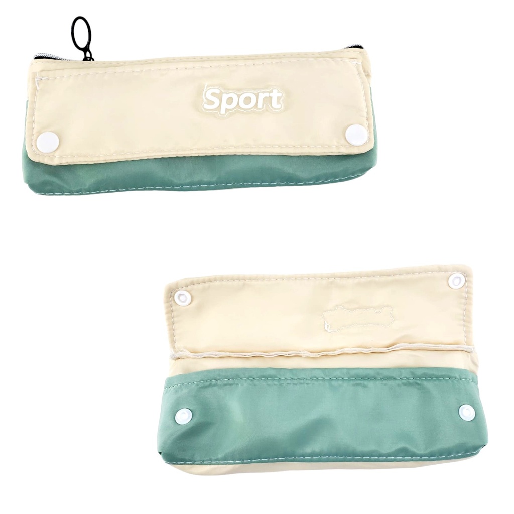 Sports Single Zipper Pencil Pouch - Peach/Green - No. 054
