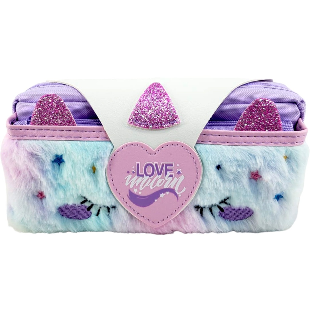 Love Unicorn Double Zipper Pencil Pouch - Purple - No. 1963