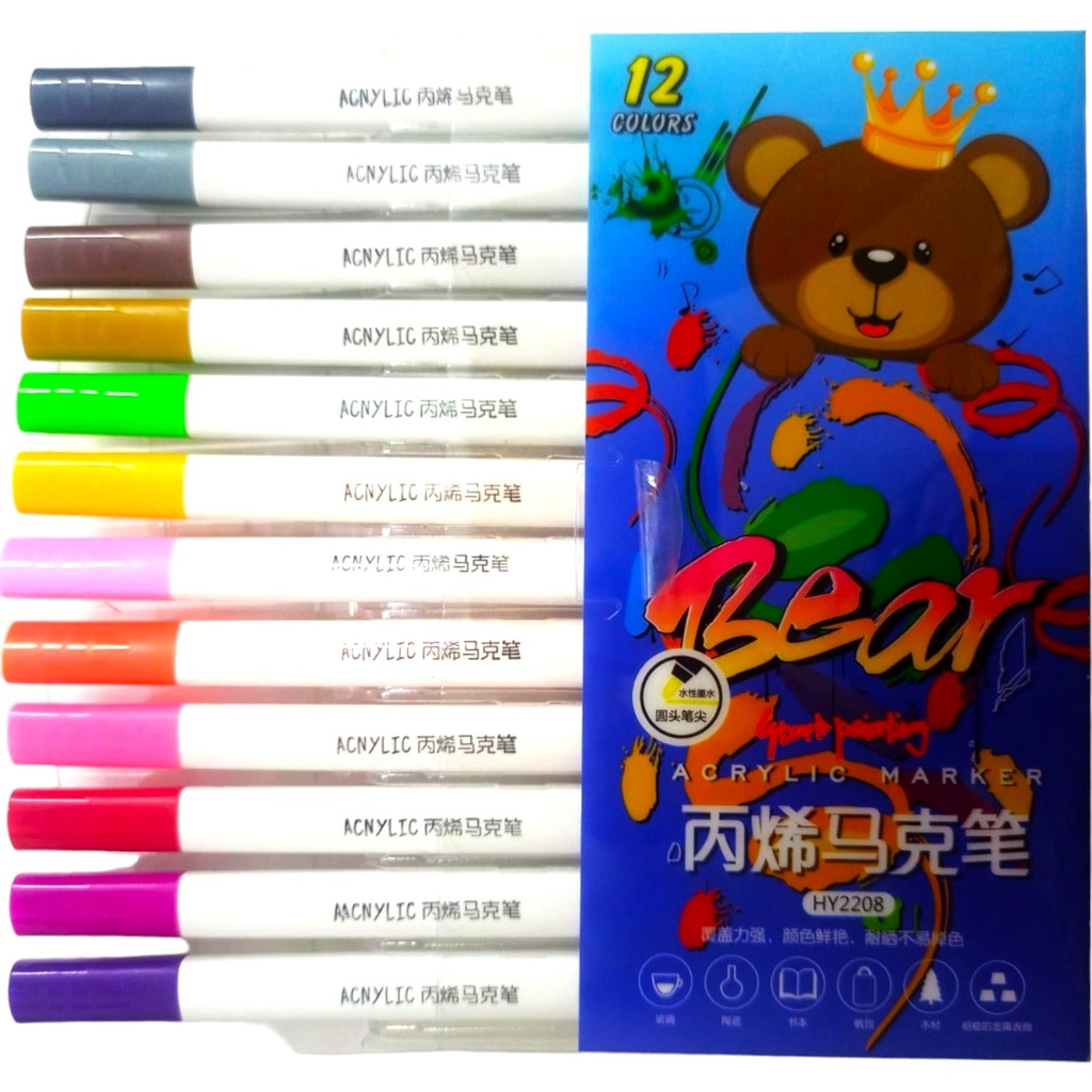 Bear Acrylic Marker 12 Colors - HY2208
