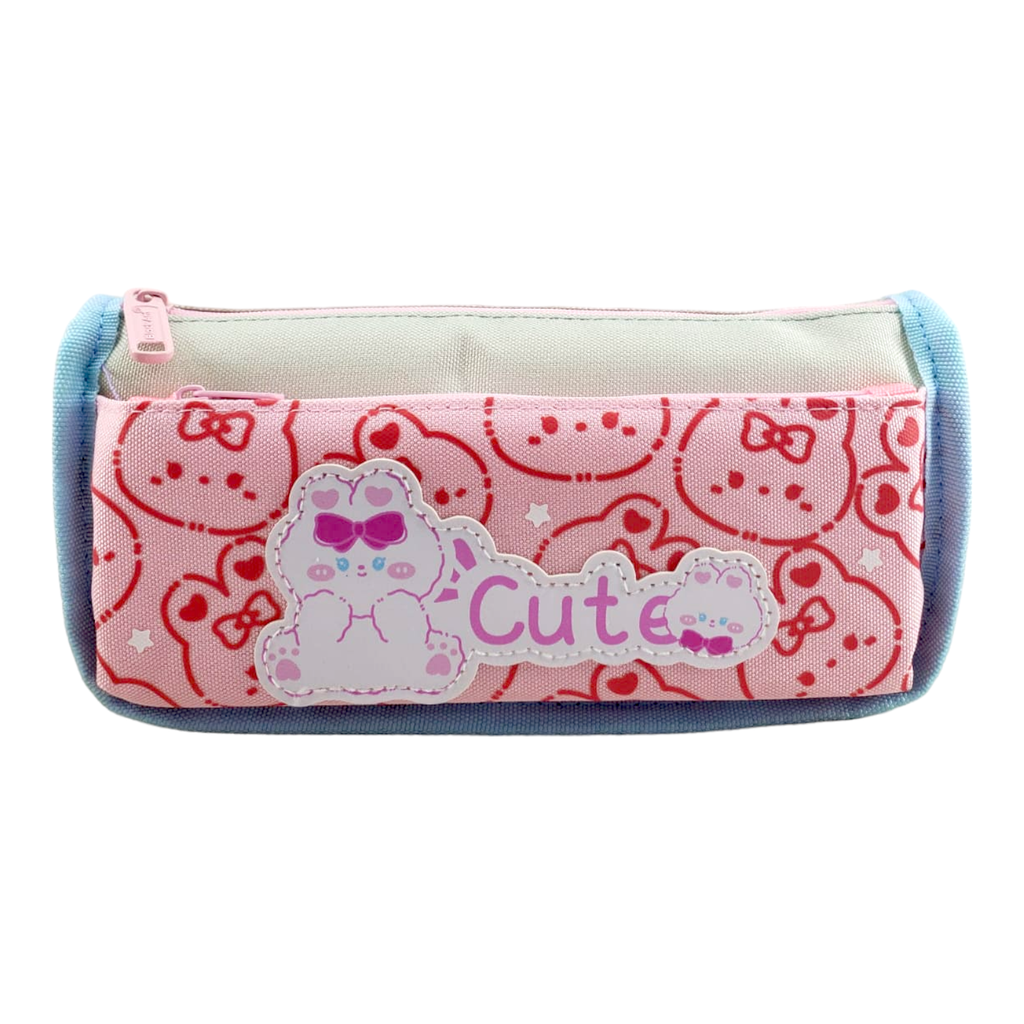 Cute Bear Double Zipper Pencil Pouch - No. 6603 - Blue