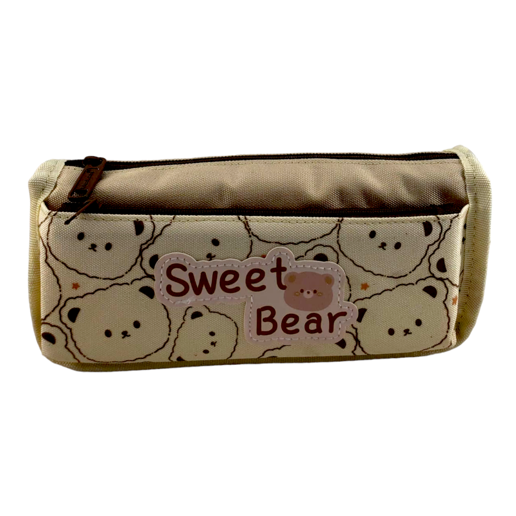 Cute Bear Double Zipper Pencil Pouch - No. 6603 - Skin Color