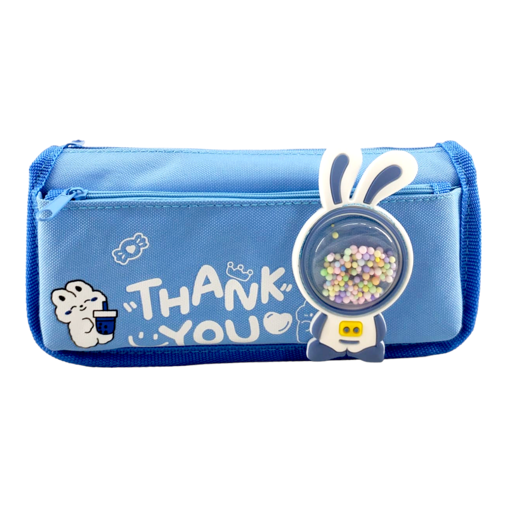 Thank You Double Zipper Pencil Pouch - No. 6999 - Blue