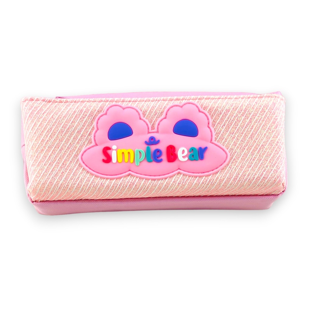Simple Bear Double Zipper Pencil Pouch - No. 1974 - Pink