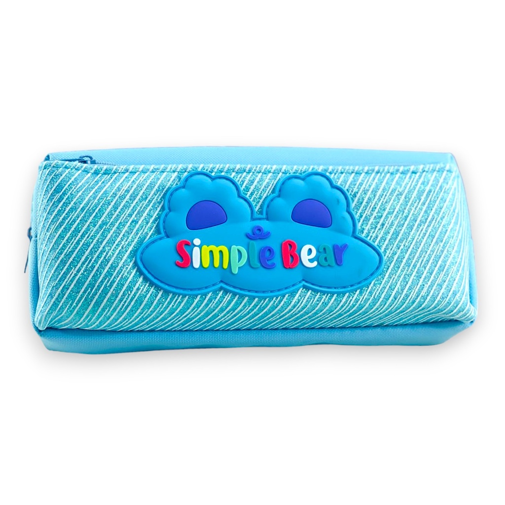 Simple Bear Double Zipper Pencil Pouch - No. 1974 - Blue