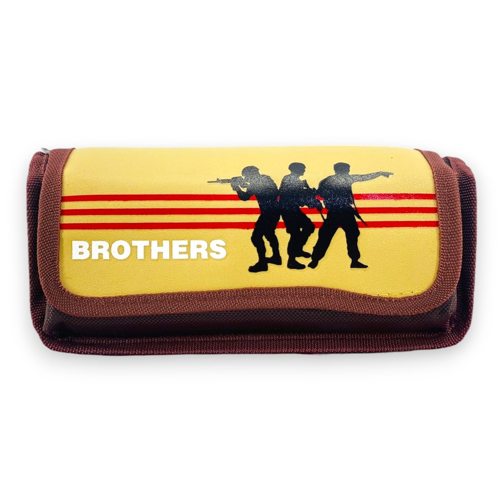 Brothers Double Zipper Pencil Pouch - No. 7045 - Brown