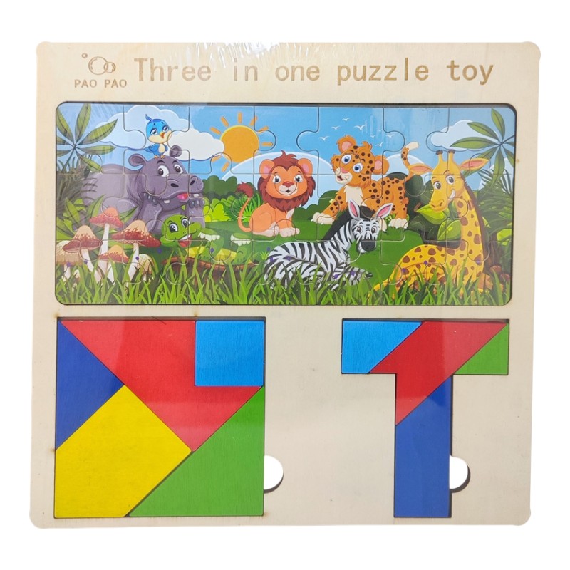 Wooden Assorted Design Puzzle 3 in 1 Toy Education