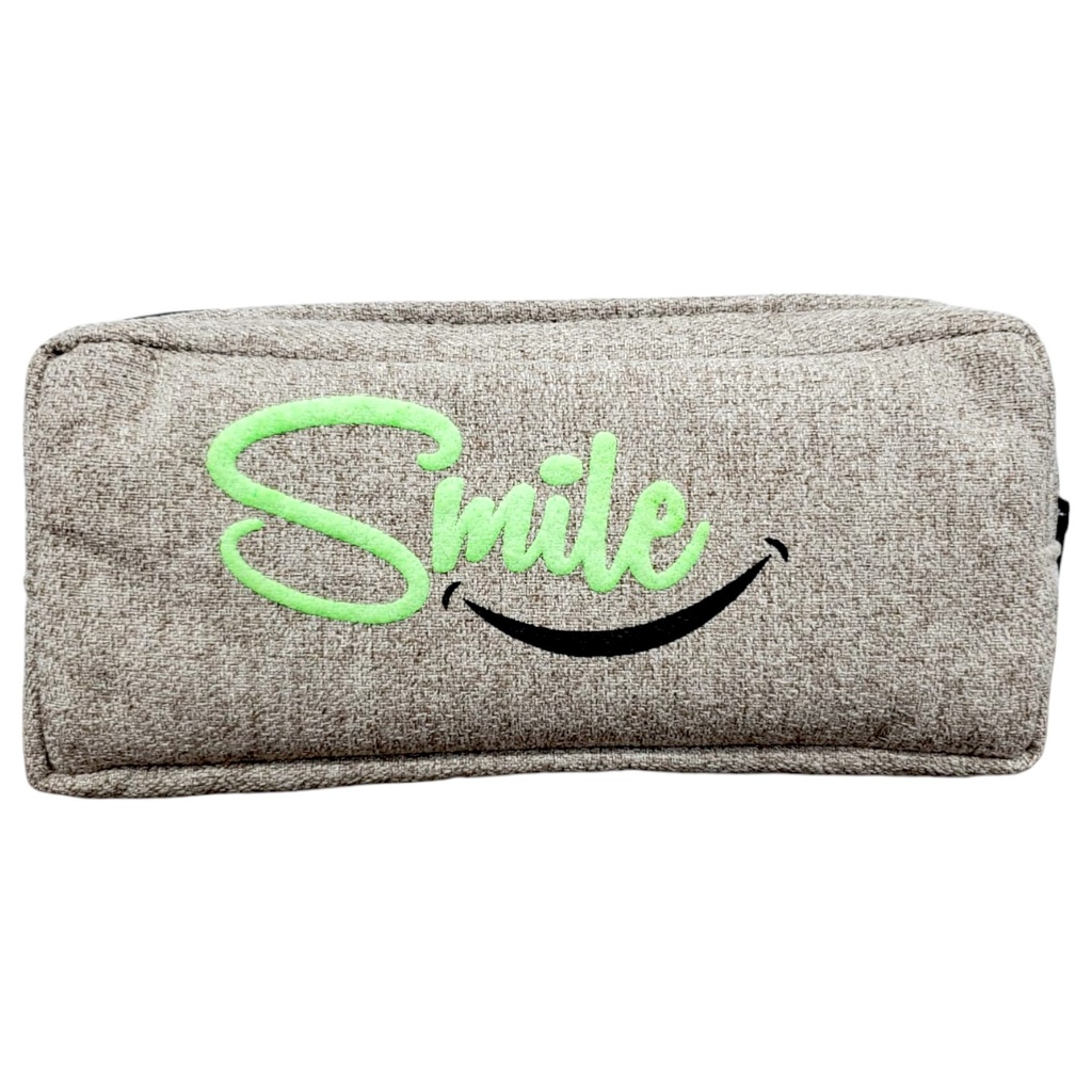 Brown Texture Design Smile Single Zipper Pencil Pouch