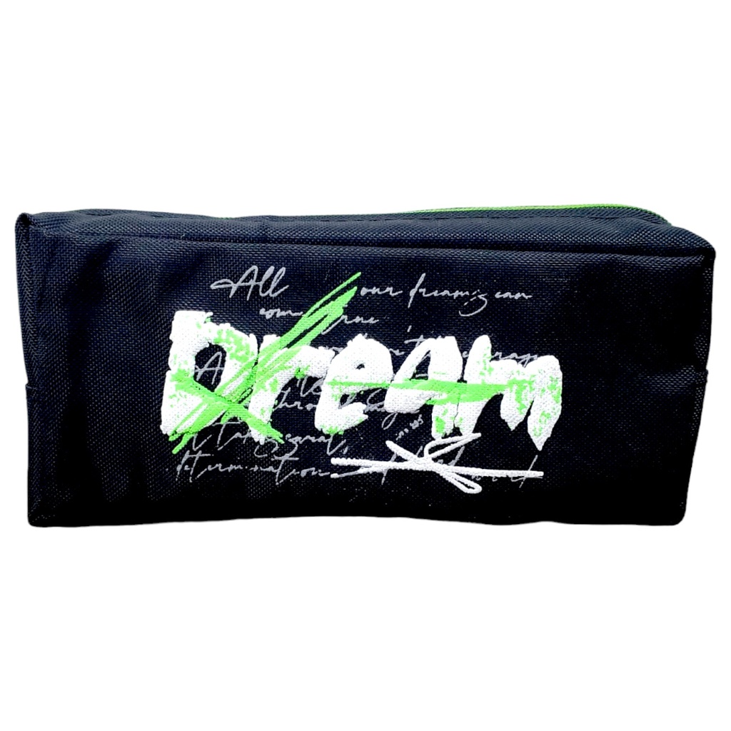 Dream Text Design Single Zipper Pencil Pouch - Black