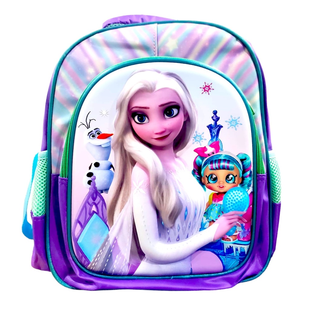 Frozen Emboss Pre-Primary School Bag - 13 Inch - Purple/Green