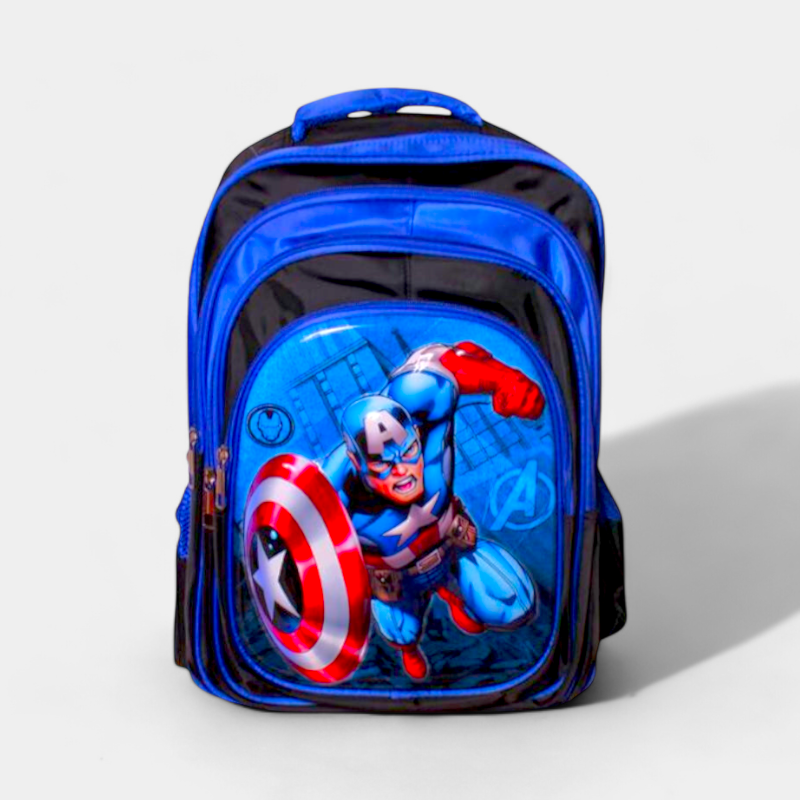 Captain America 3D Design School Bag 17 Inch - Black/Blue - No. 1708