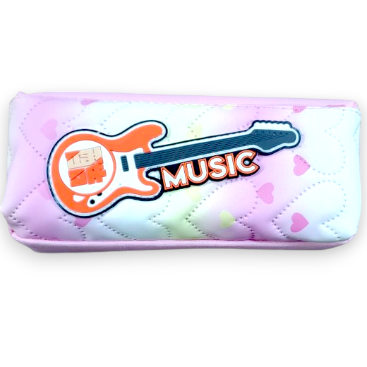 Music Guitar Design Pencil Pouch - Pink - No. 6855