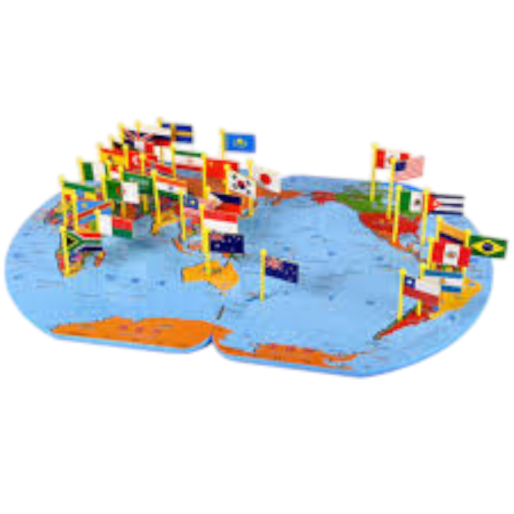 Wooden Map Of The World National Flag 30 Countries