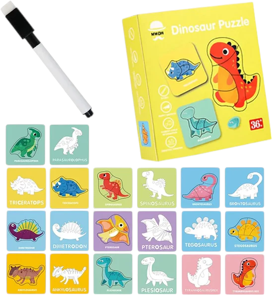 2in1 Jigsaw Puzzle Write and Wipe Cards Dinosaur - 569