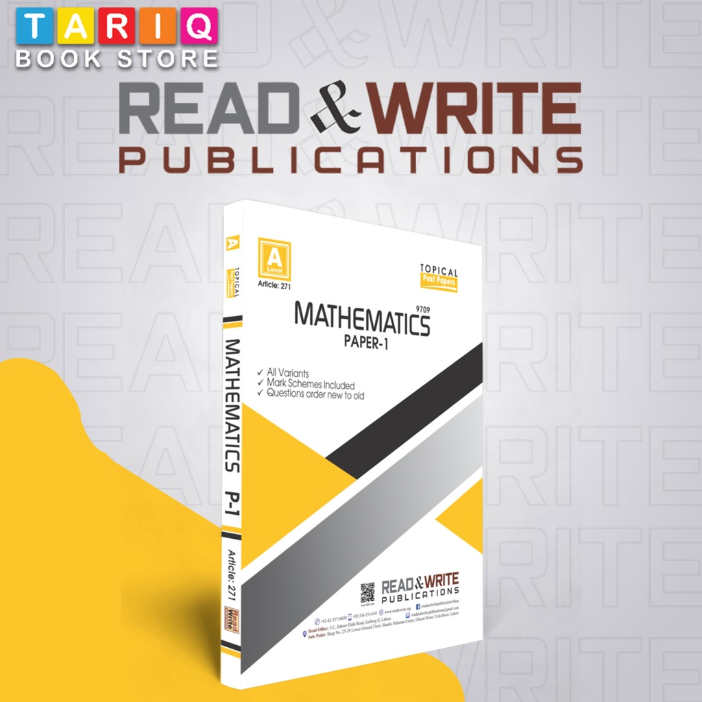 Read & Write A Level Mathematics Paper 1 Topical Past Paper (Year: Updated till 2024) - By Editorial Board - No. 271