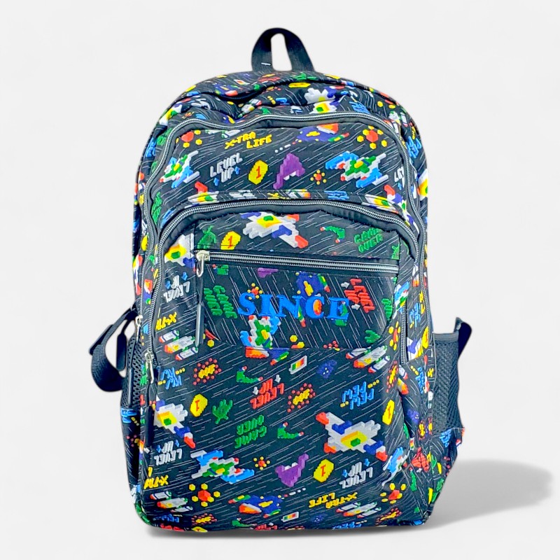 Printed College Bag - Assorted Colours/Design (Black)