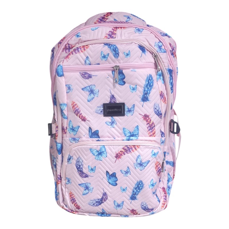 Union West School Bag Flower Printed - Light Pink - Class - 3 - 8( IMPORTED )