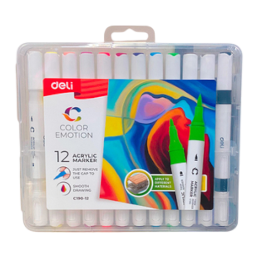 [6942233637100] Deli - Color Emotion 12 Acrylic Markers - No. EC190-12