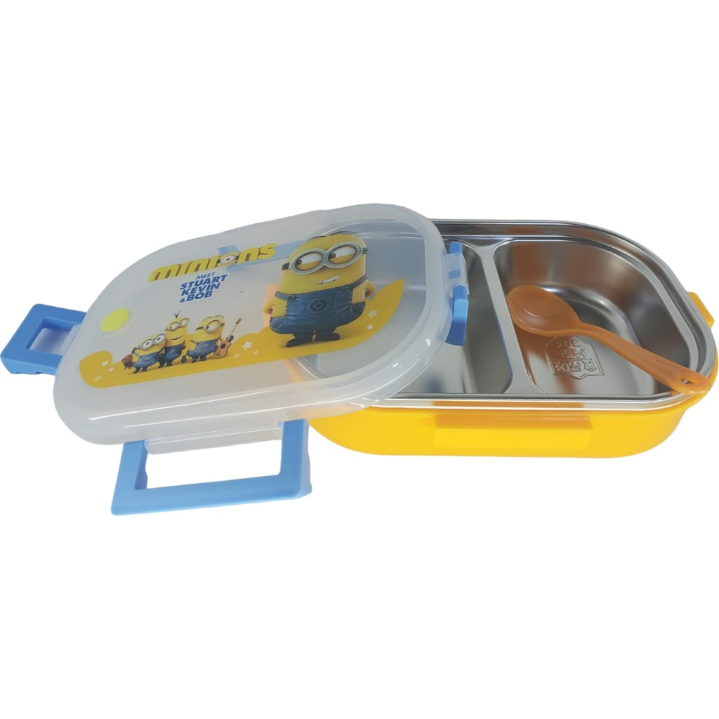 Minions Steel Lunch Box With Spoon - Yellow - A-3