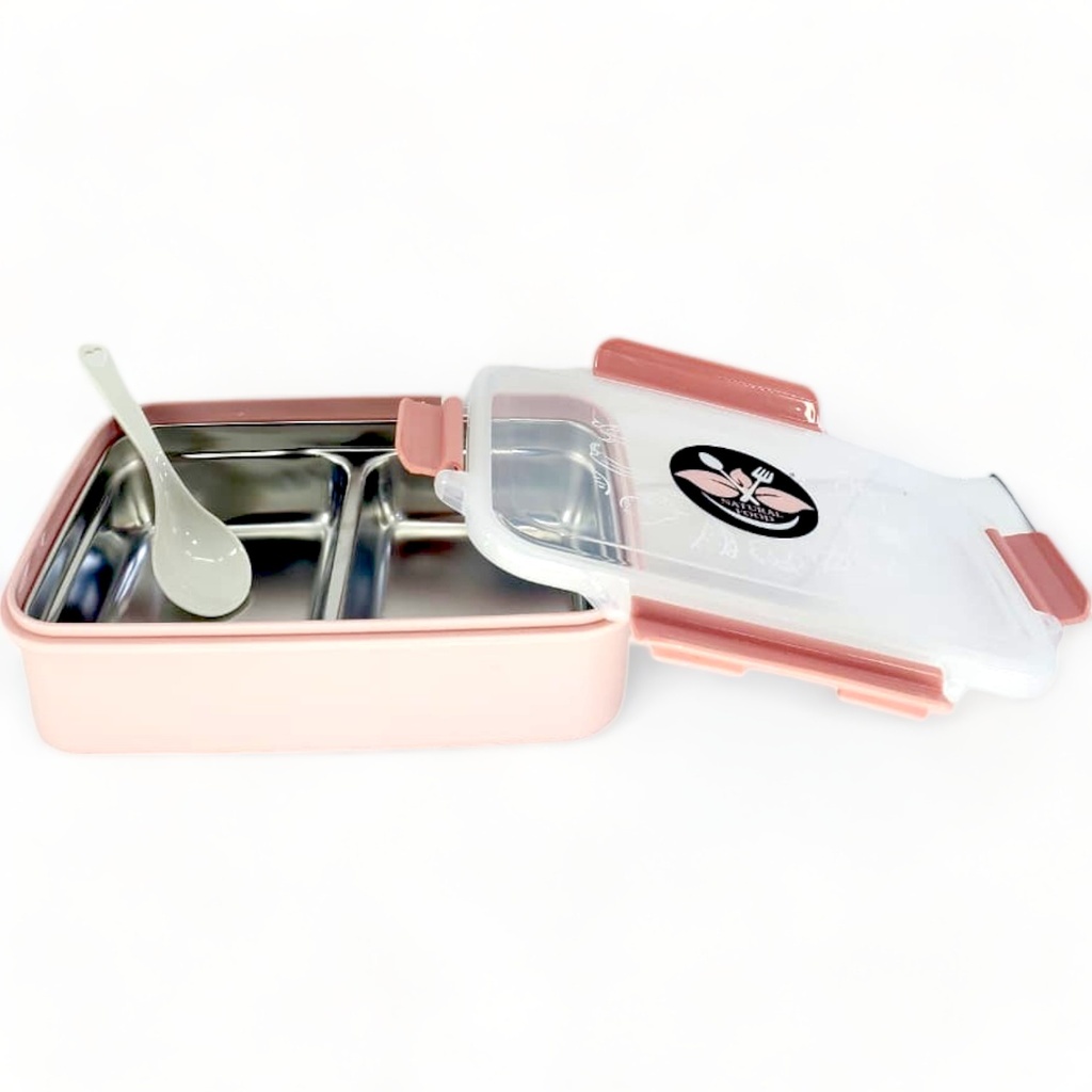 Natural Food Stainless Steel Lunch Box - Double Compartment - Pink | A-5