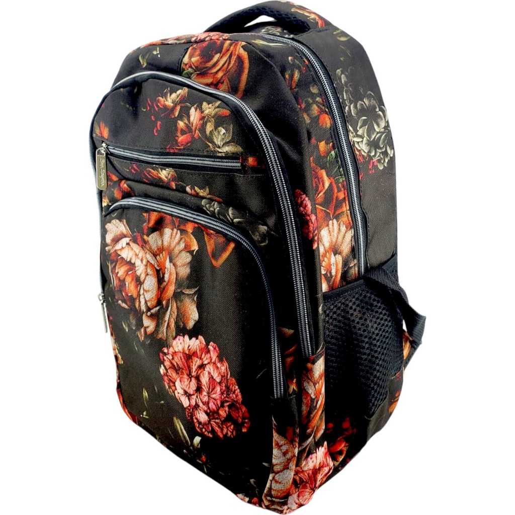 Flower Printed School Bag - Black - Class - 1 - 2