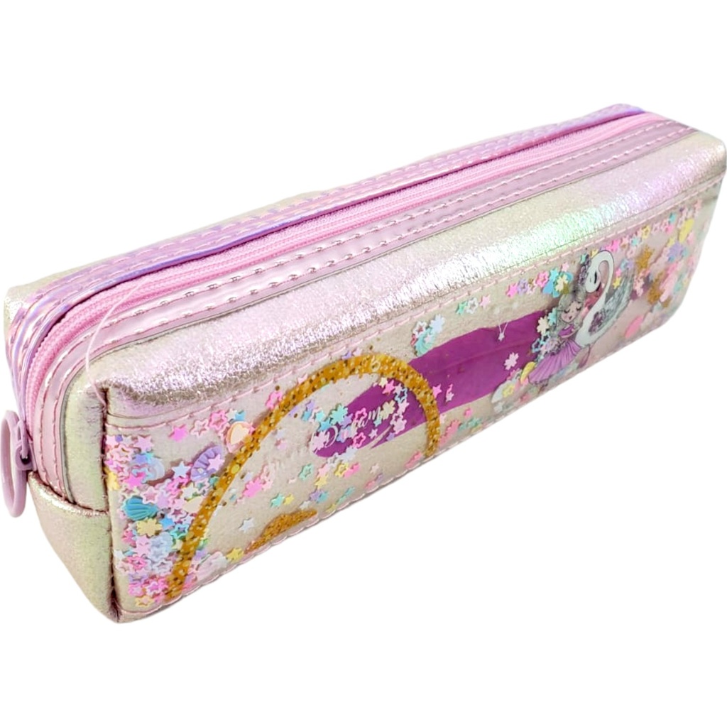 Single Zipper Glitter Pencil Pouch - Peach - No. TZJZ-866