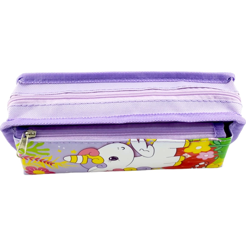 Double Zipper Unicorn Pencil Pouch - Purple - No. HR-2122