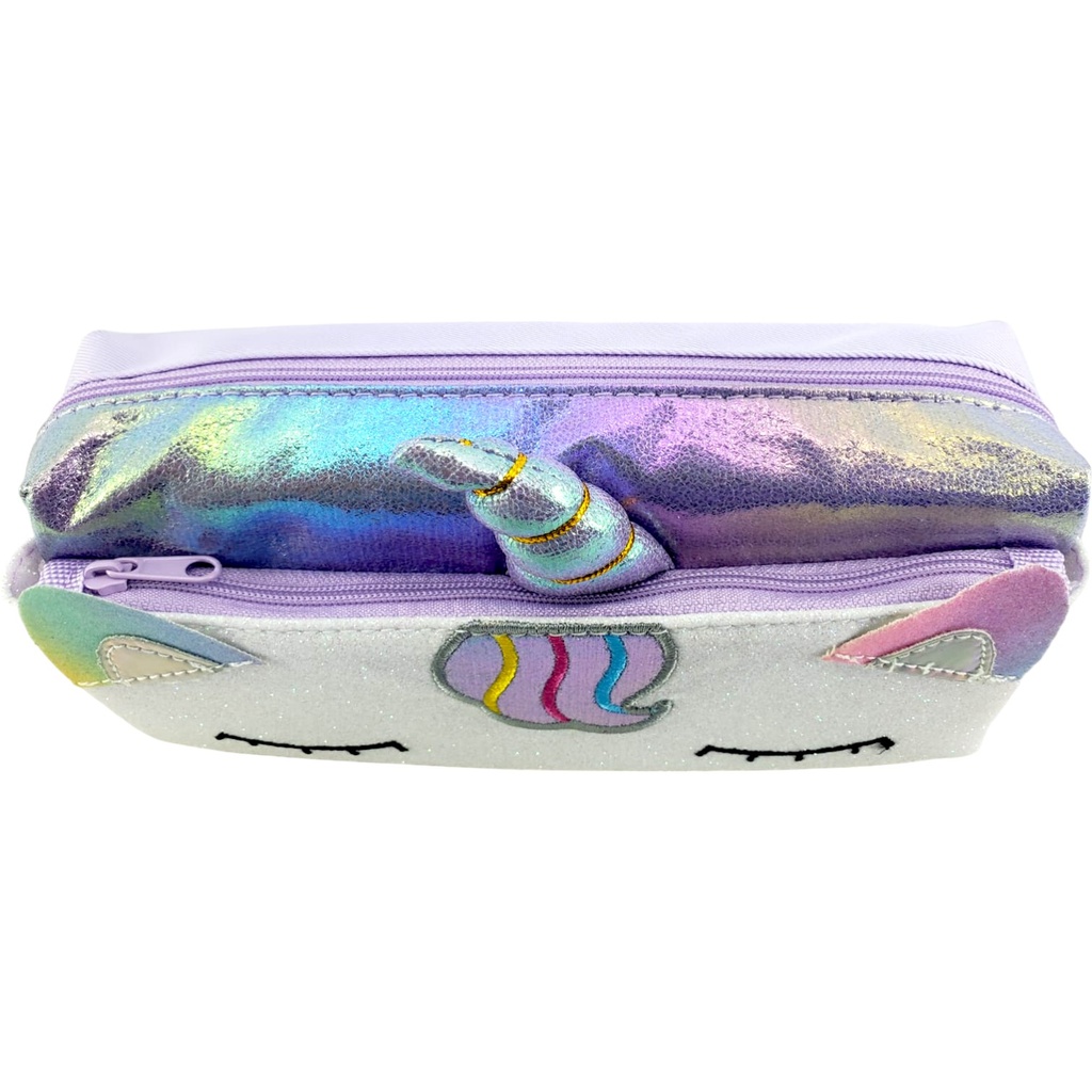 Unicorn double Zipper Pencil Pouch - Purple - No. 6637