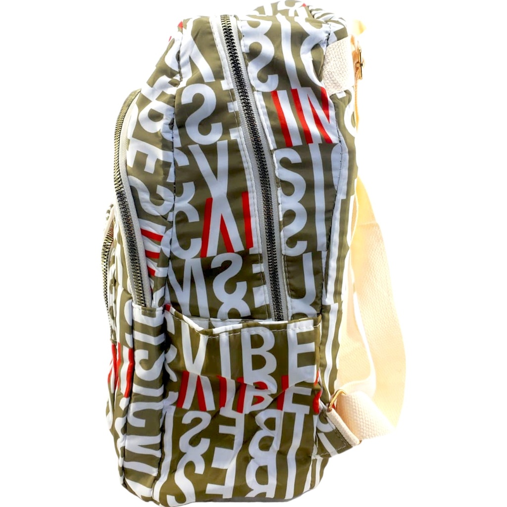 Text Design College Bag - Green/White - No. 9028