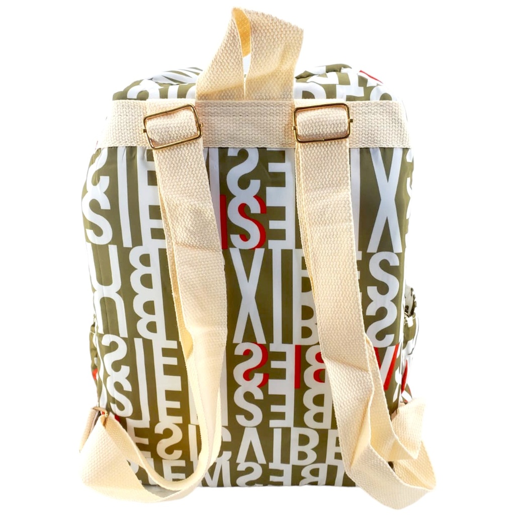 Text Design College Bag - Green/White - No. 9028