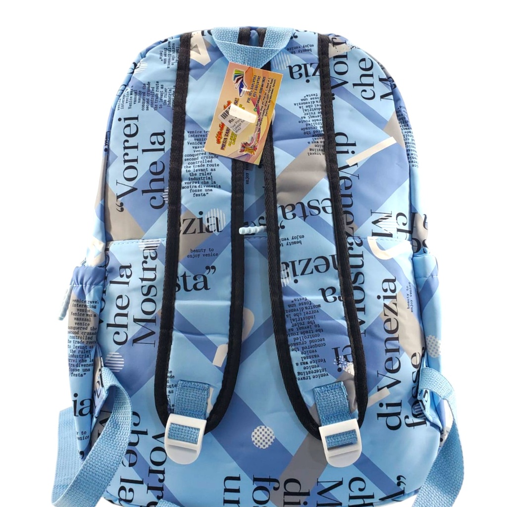 Text Printed Design College Bag - Blue - No. 8042