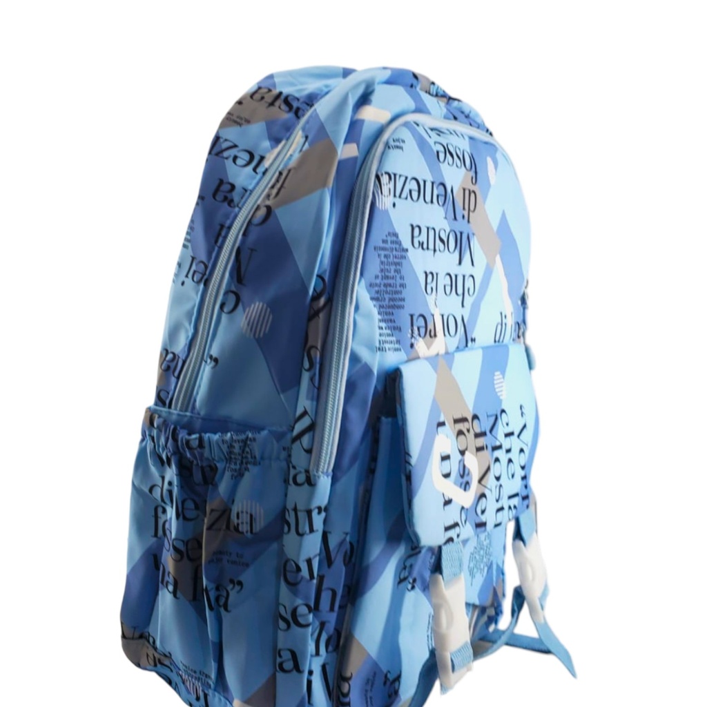 Text Printed Design College Bag - Blue - No. 8042