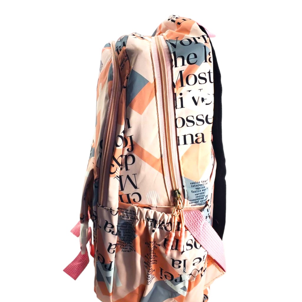 Text Printed Design College Bag - Pink - No. 8042