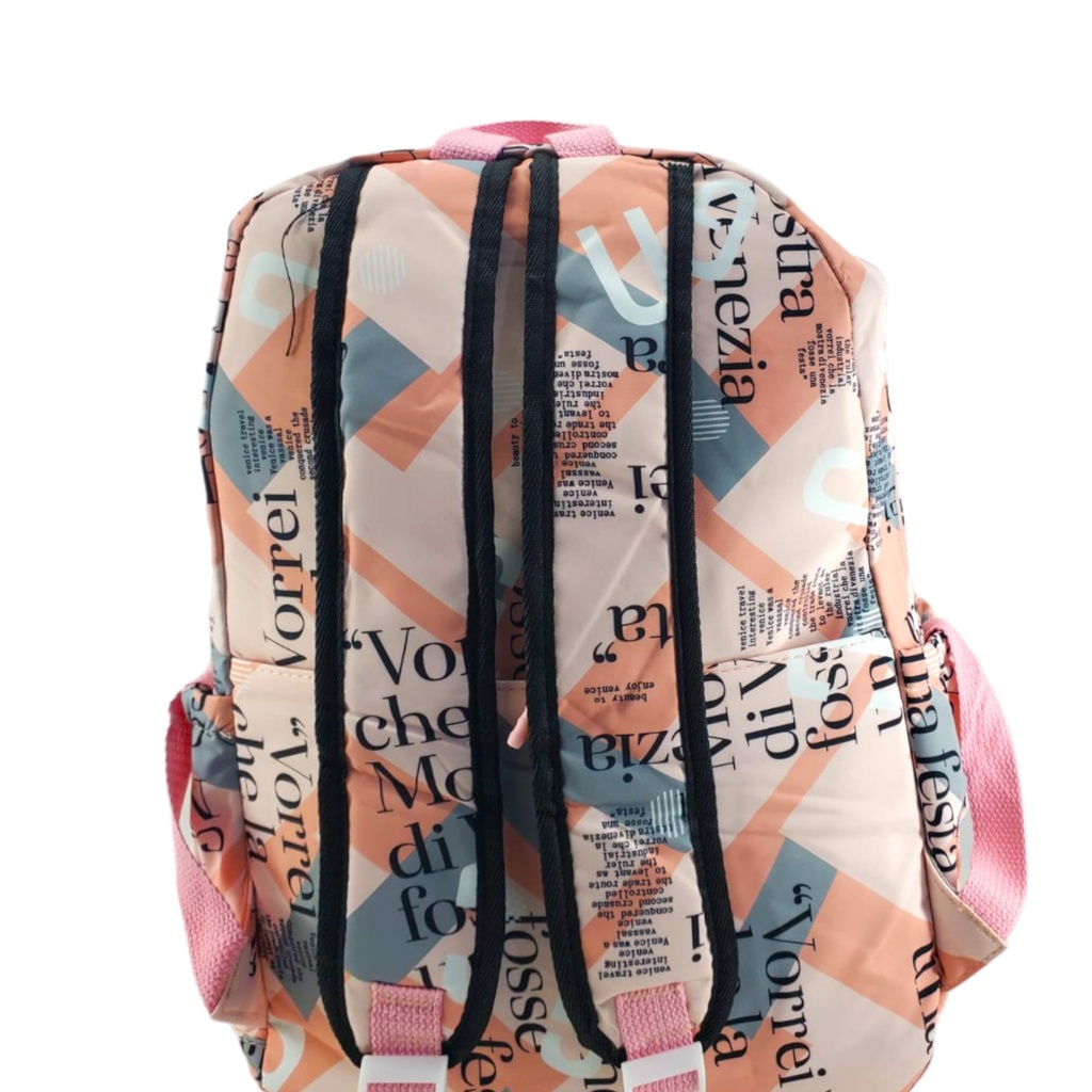 Text Printed Design College Bag - Pink - No. 8042