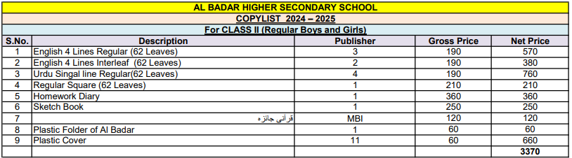 Al Badar Class 1,2 Copies Set With Copies Cover