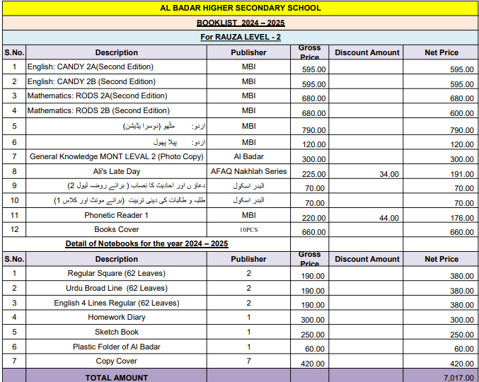 Al Badar Roza-Level 2 Set - Complete Books/Copies With Books & Copy Cover