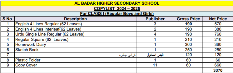 Al Badar Class 1,2 Copies Set With Copies Cover