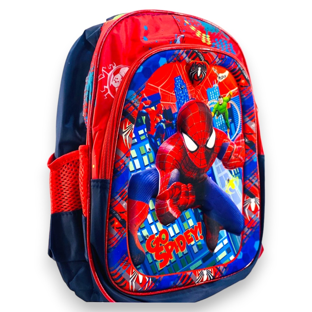 Spiderman School Bag Embossed With Light Pre Primary School Bag - Red