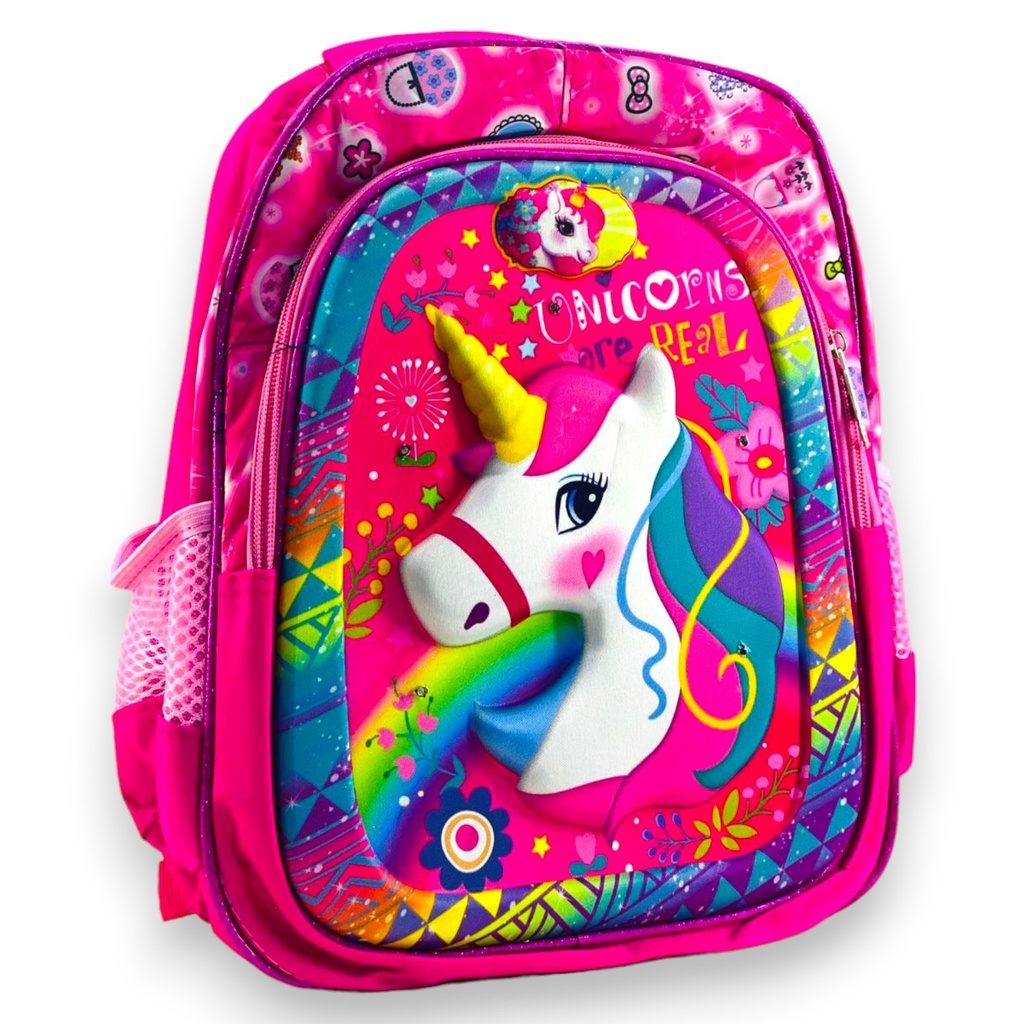 Unicorn School Bag Embossed With Light Pre Primary School Bag - Pink
