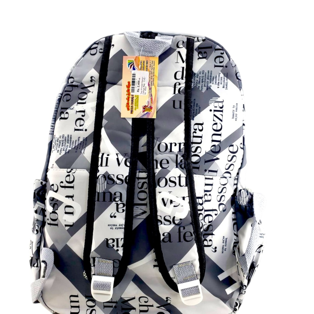 Text Printed Design College Bag - Grey - No. 8042