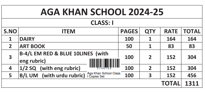 Aga Khan School Class I Copies Set