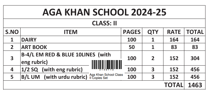 Aga Khan School Class II Copies Set