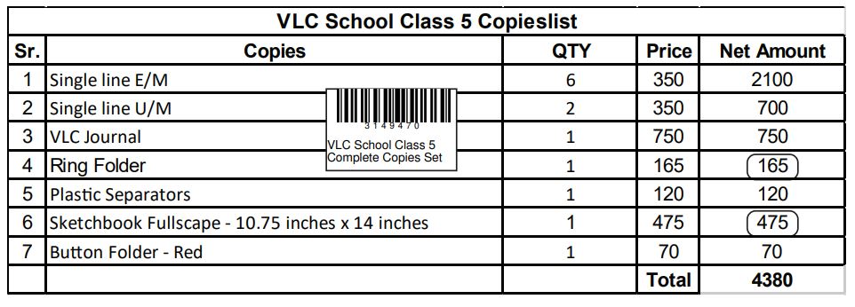 VLC School Class 5 Complete Copies Set